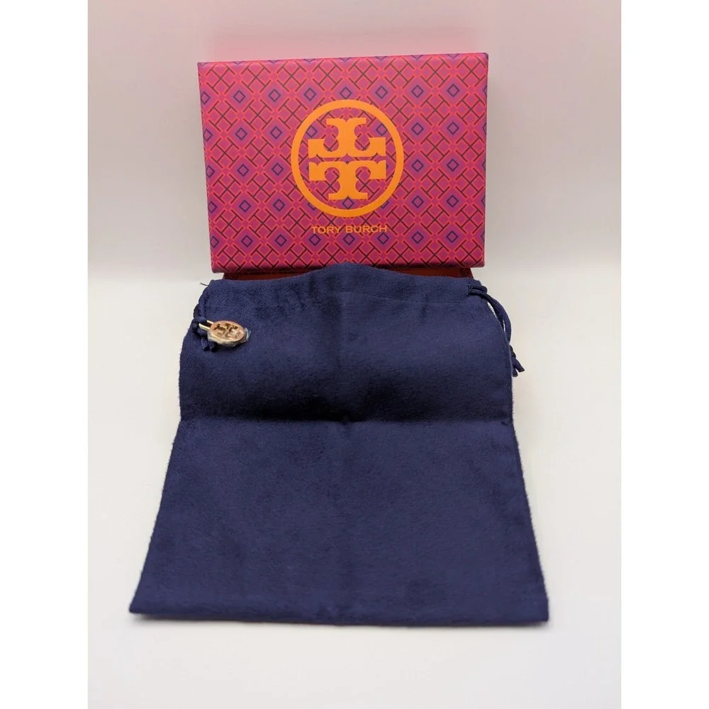 Tory Burch Box And Bag Velvet Gold Logo Accent Charm Purple Jewelry Wallet